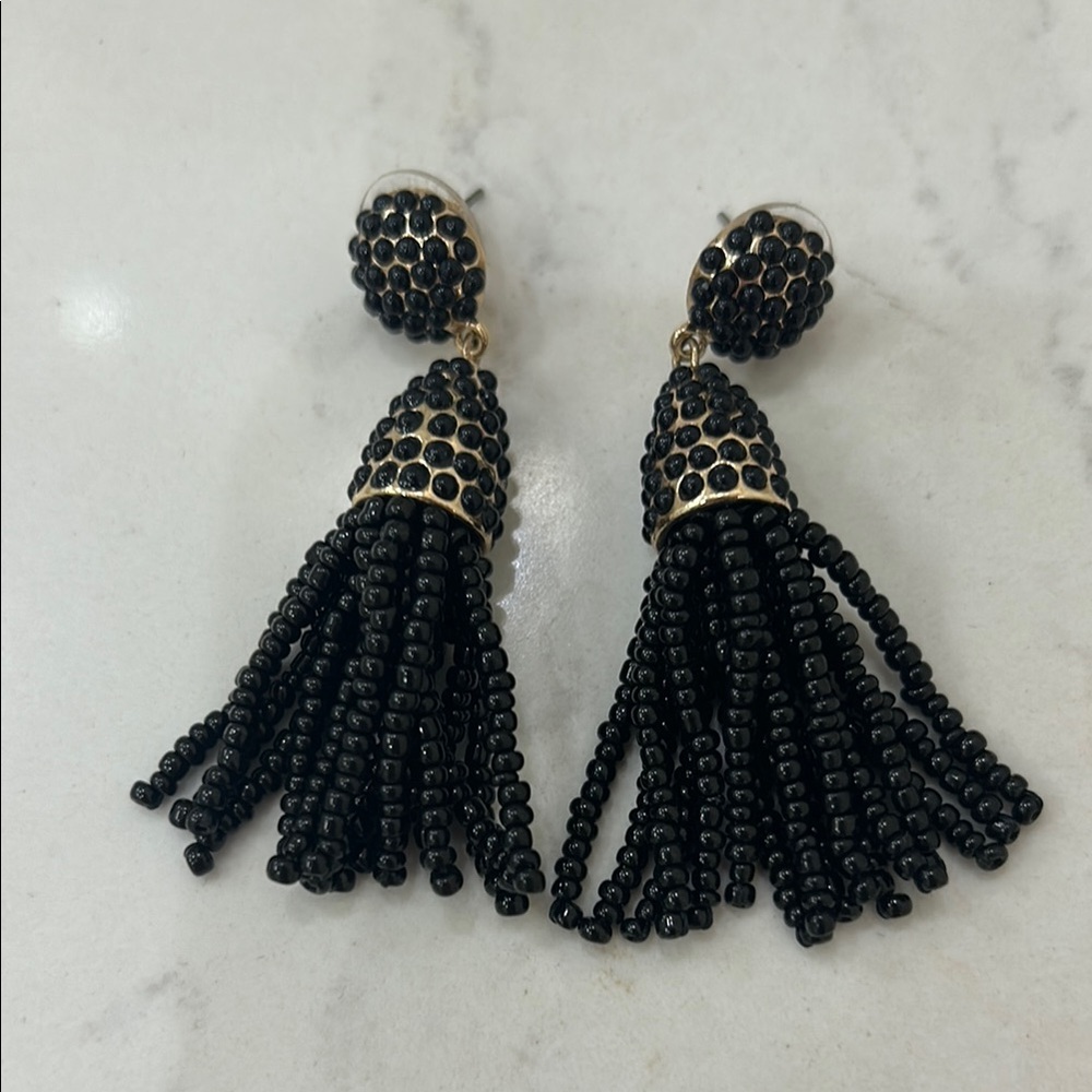 BaubleBar Black and Gold Tassel Earrings